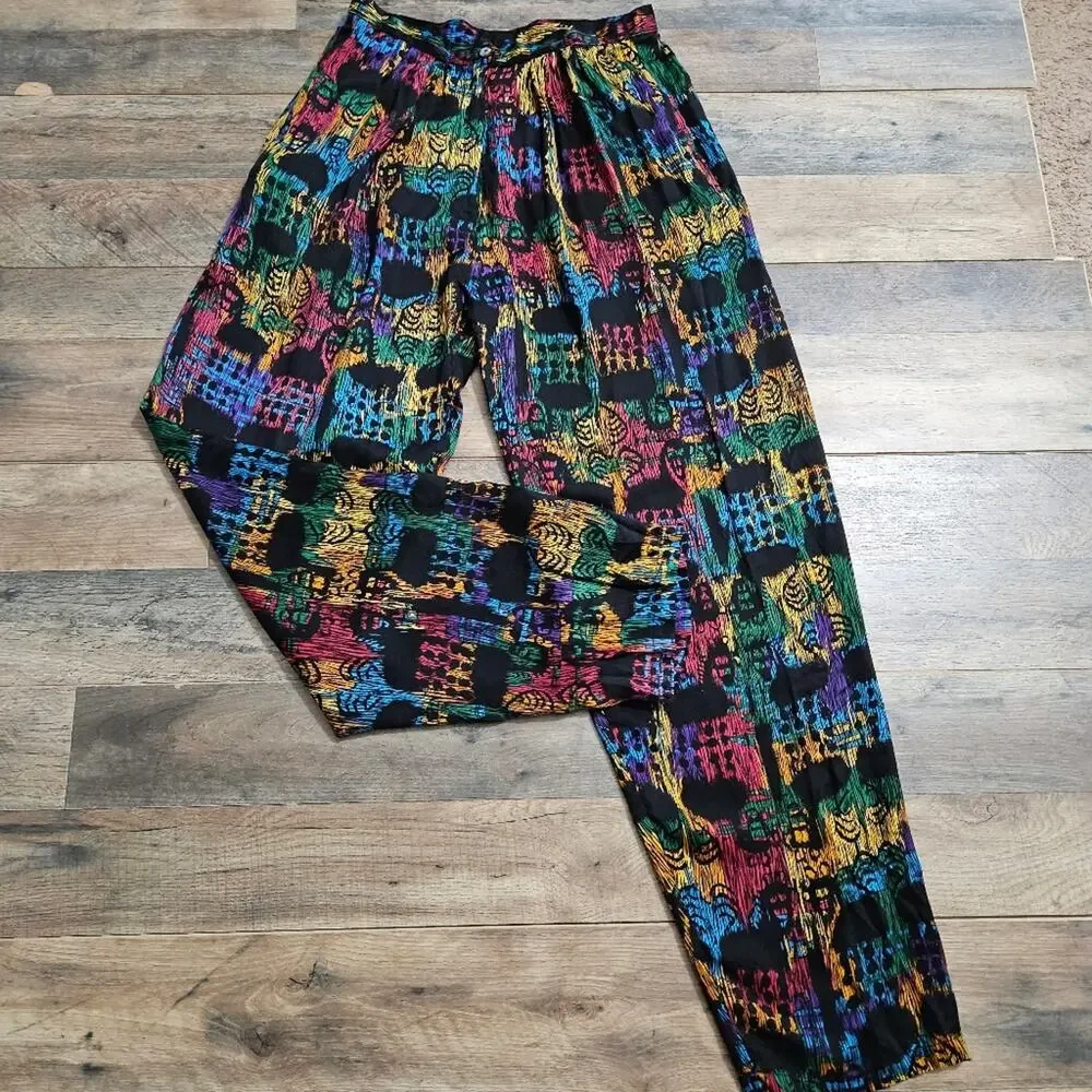 Vintage Gil Ambez Knits 2 Piece Set Abstract Tribal Shirt Pants Sz 10 Outfit Y2K